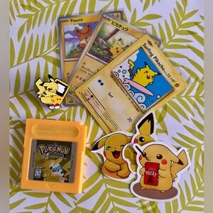 Pokemon Yellow Bundle with Pokemon Cards, Stickers, and Pin ✨⚡️